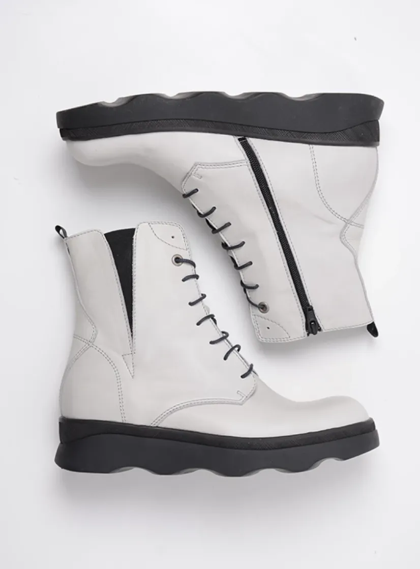 Wolky Akita - winterwit leer<DAMES Veterlaarzen|Herfst/Winter