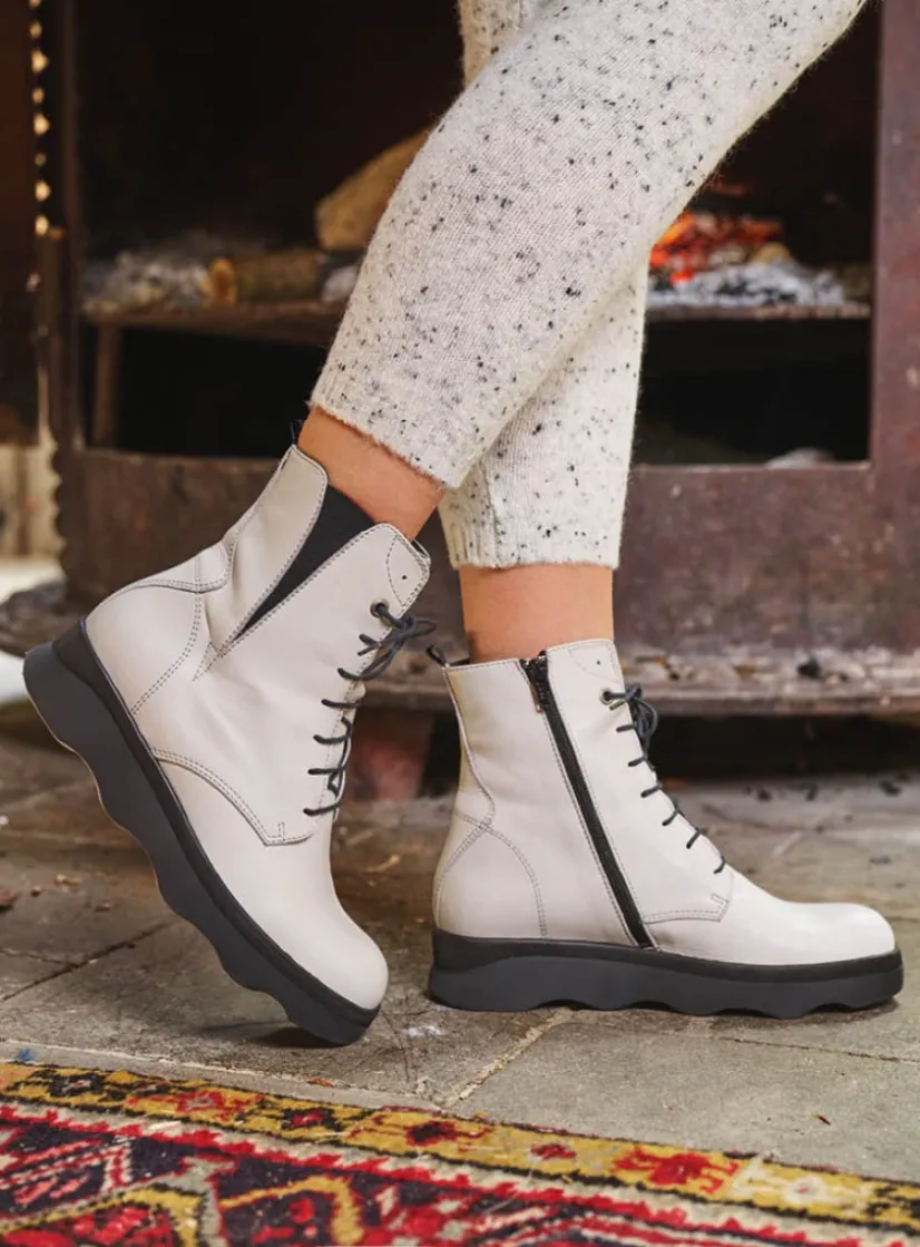 Wolky Akita - winterwit leer<DAMES Veterlaarzen|Herfst/Winter