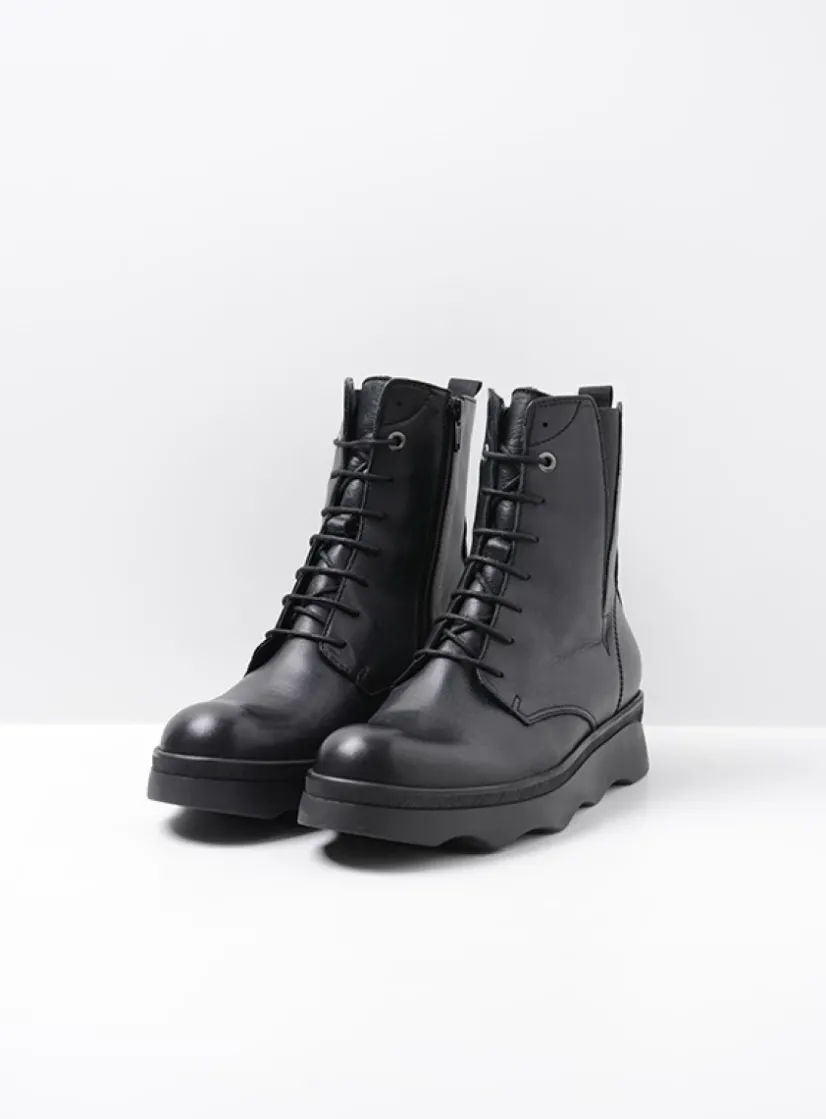 Wolky Akita - zwart leer<DAMES Veterlaarzen|Herfst/Winter