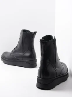 Wolky Akita - zwart leer<DAMES Veterlaarzen|Herfst/Winter