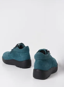 Wolky Annemarie XW - petrol nubuck<DAMES Hoge Veterschoenen|Wandelschoenen
