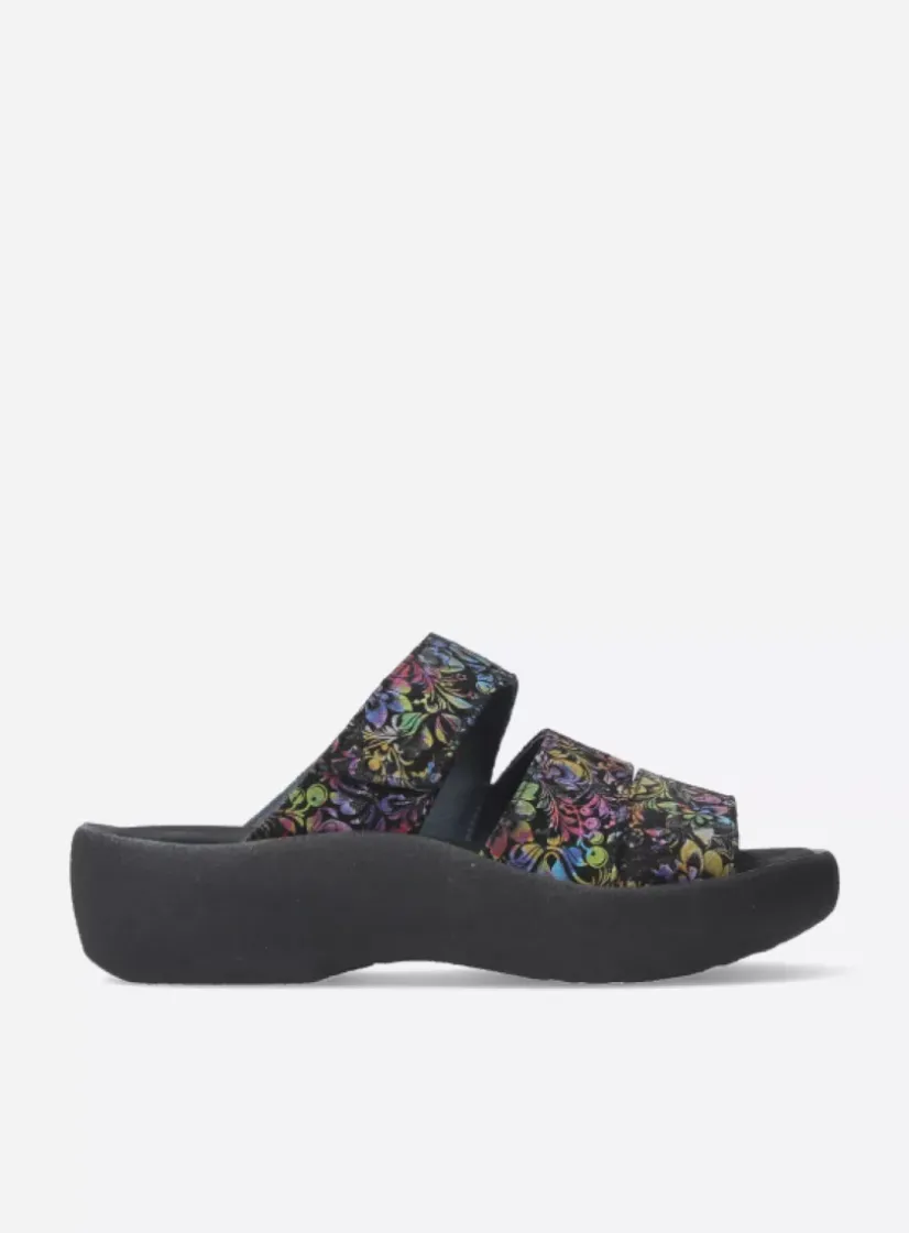 Wolky Aporia - zwart/multi flower nubuck<DAMES Slippers