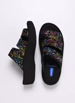 Wolky Aporia - zwart/multi flower nubuck<DAMES Slippers