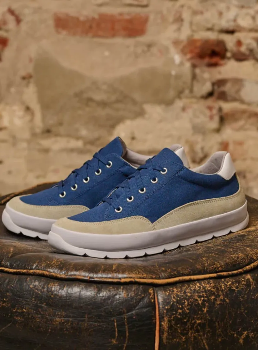 Wolky Babati - blauw canvas/suede<DAMES Lage Veterschoenen|Sneakers