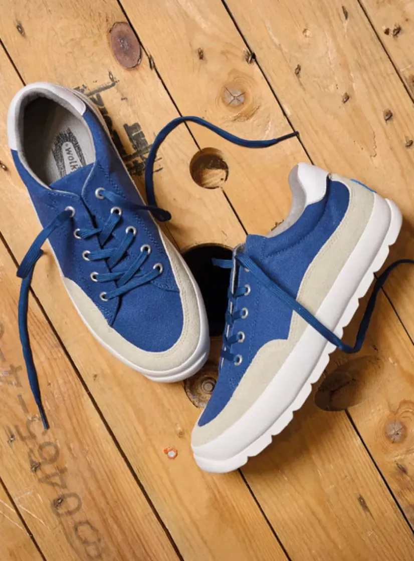 Wolky Babati - blauw canvas/suede<DAMES Lage Veterschoenen|Sneakers