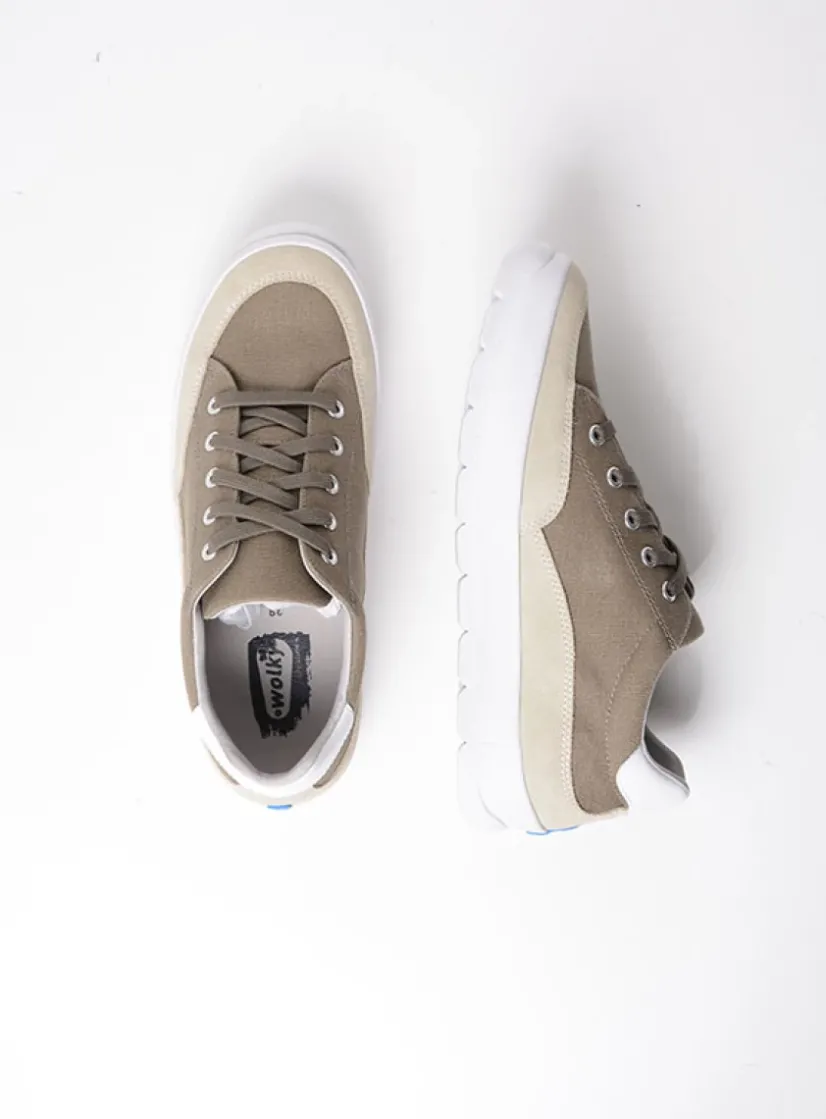 Wolky Babati - kaki canvas/suede<DAMES Lage Veterschoenen|Sneakers