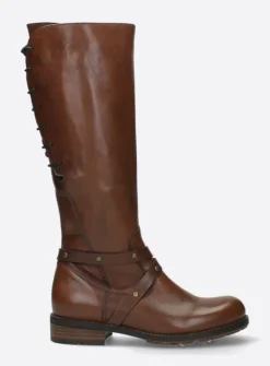 Wolky Belmore - cognac leer<DAMES Veterlaarzen|Lange Laarzen