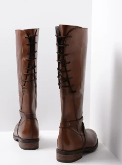 Wolky Belmore - cognac leer<DAMES Veterlaarzen|Lange Laarzen
