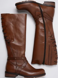 Wolky Belmore - cognac leer<DAMES Veterlaarzen|Lange Laarzen