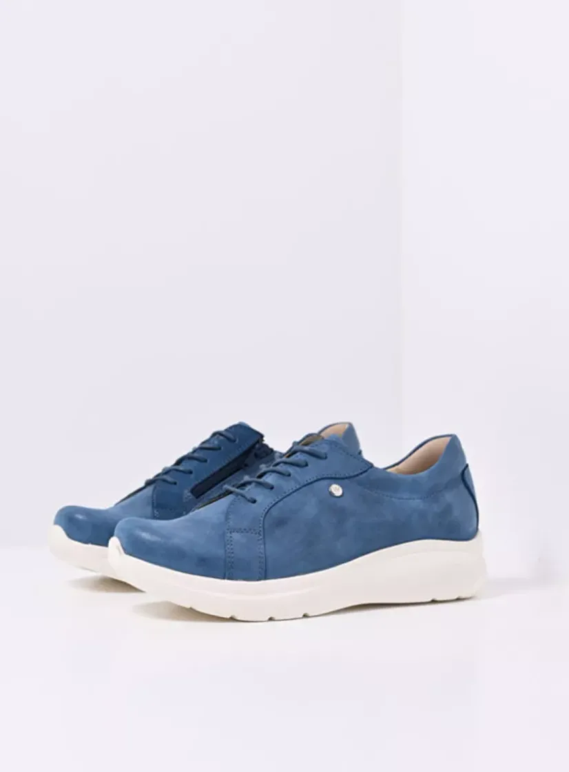 Wolky Blitz - blauw effectleer<DAMES Lage Veterschoenen|Sneakers