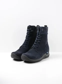 Wolky Bluff - blauw suede<DAMES Hoge Veterschoenen|Veterlaarzen