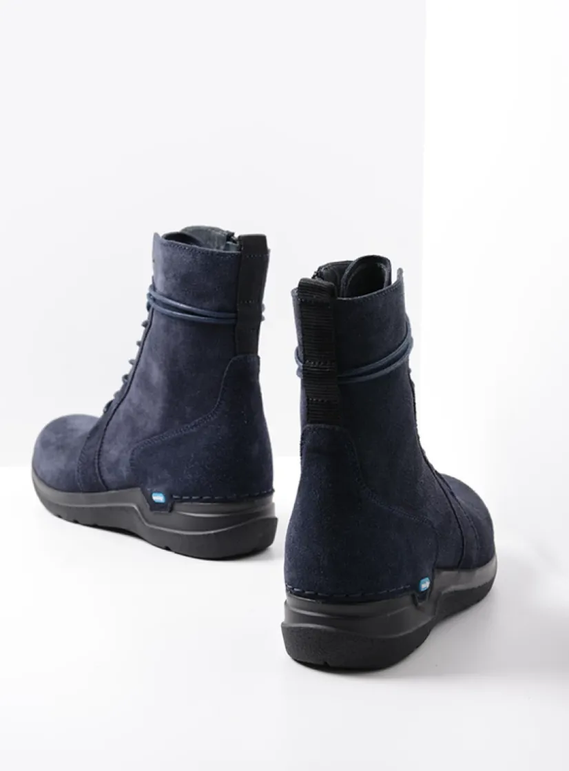Wolky Bluff - blauw suede<DAMES Hoge Veterschoenen|Veterlaarzen