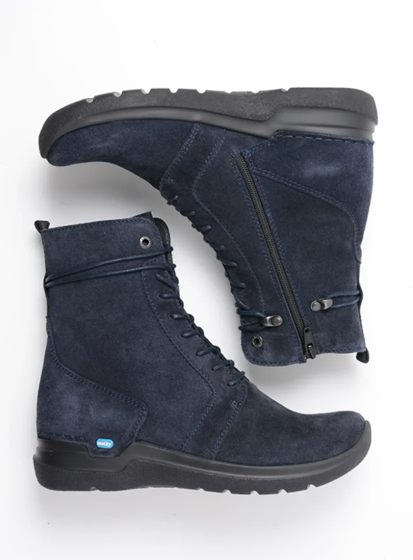 Wolky Bluff - blauw suede<DAMES Hoge Veterschoenen|Veterlaarzen