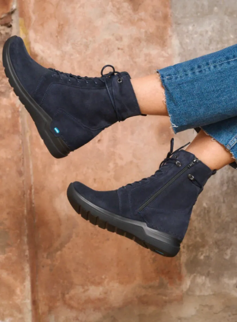 Wolky Bluff - blauw suede<DAMES Hoge Veterschoenen|Veterlaarzen