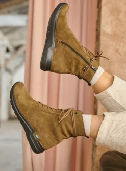 Wolky Bluff - donker taupe suede<DAMES Hoge Veterschoenen|Veterlaarzen