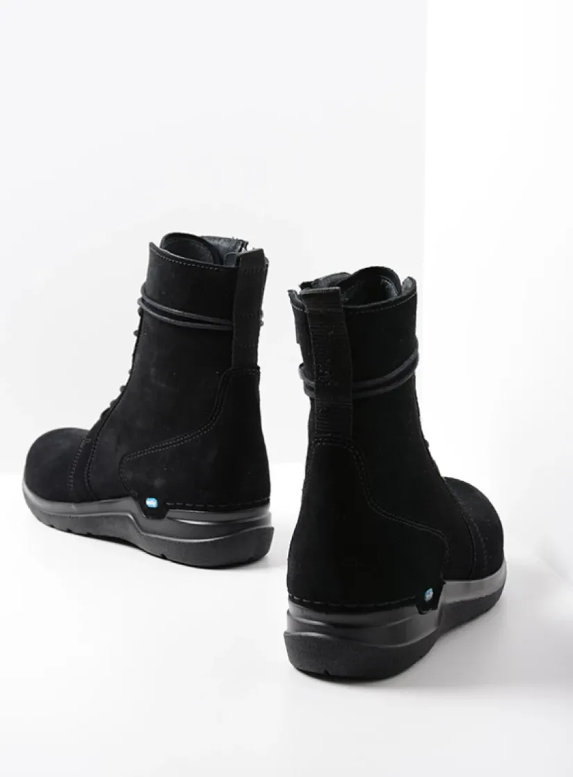 Wolky Bluff - zwart suede<DAMES Hoge Veterschoenen|Veterlaarzen