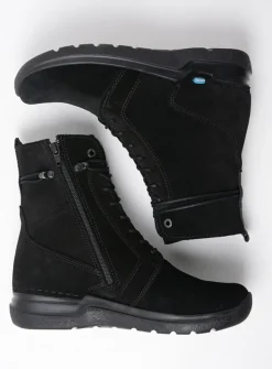 Wolky Bluff - zwart suede<DAMES Hoge Veterschoenen|Veterlaarzen
