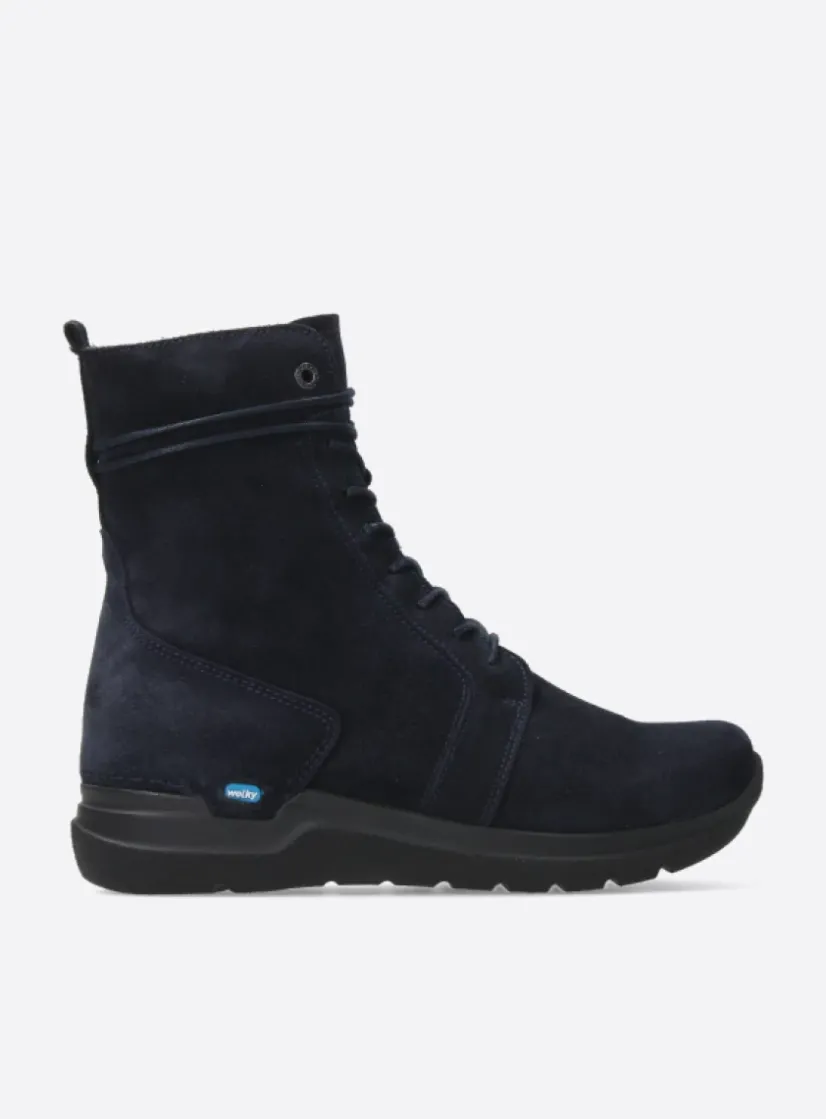 Wolky Bluff DB - blauw suede<DAMES Hoge Veterschoenen|Veterlaarzen