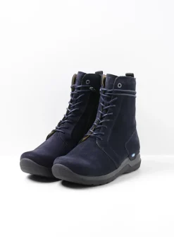 Wolky Bluff DB - blauw suede<DAMES Hoge Veterschoenen|Veterlaarzen