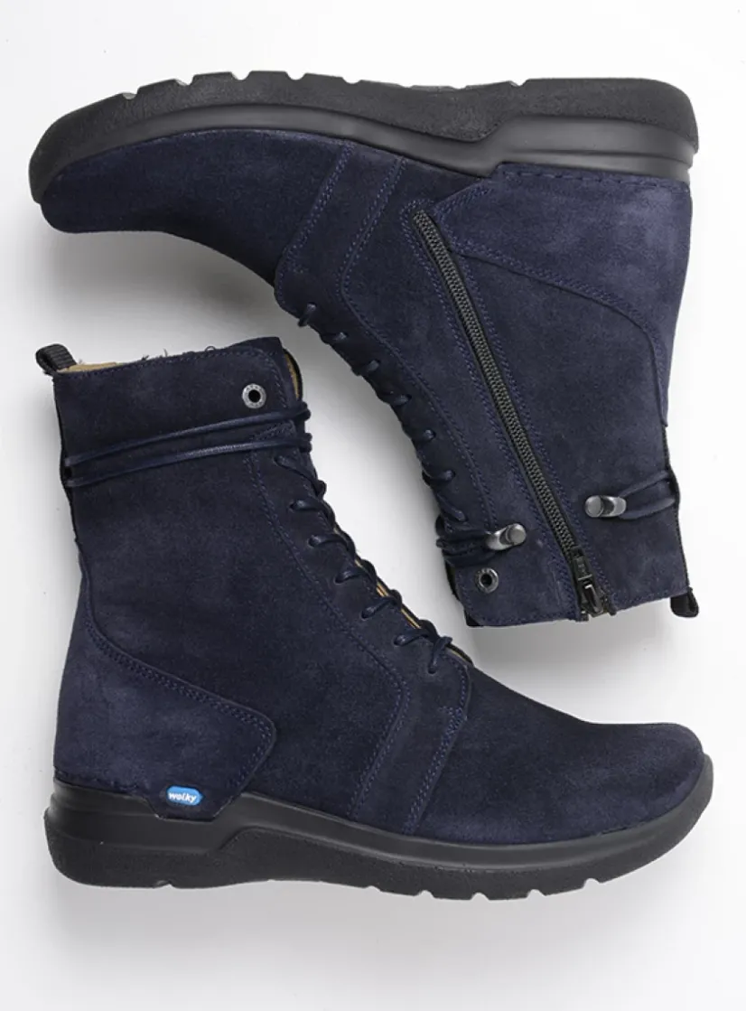 Wolky Bluff DB - blauw suede<DAMES Hoge Veterschoenen|Veterlaarzen