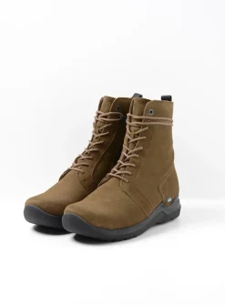 Wolky Bluff DB - donker taupe suede<DAMES Hoge Veterschoenen|Veterlaarzen