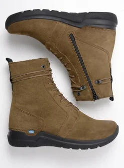 Wolky Bluff DB - donker taupe suede<DAMES Hoge Veterschoenen|Veterlaarzen