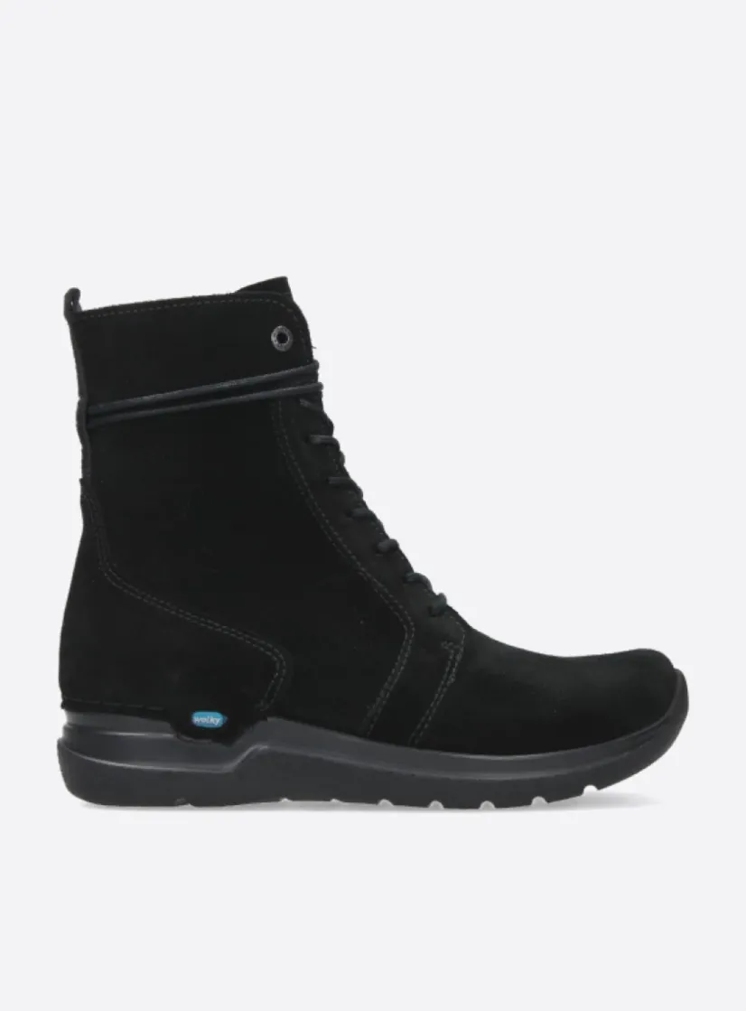 Wolky Bluff HV - zwart suede<DAMES Hoge Veterschoenen|Veterlaarzen