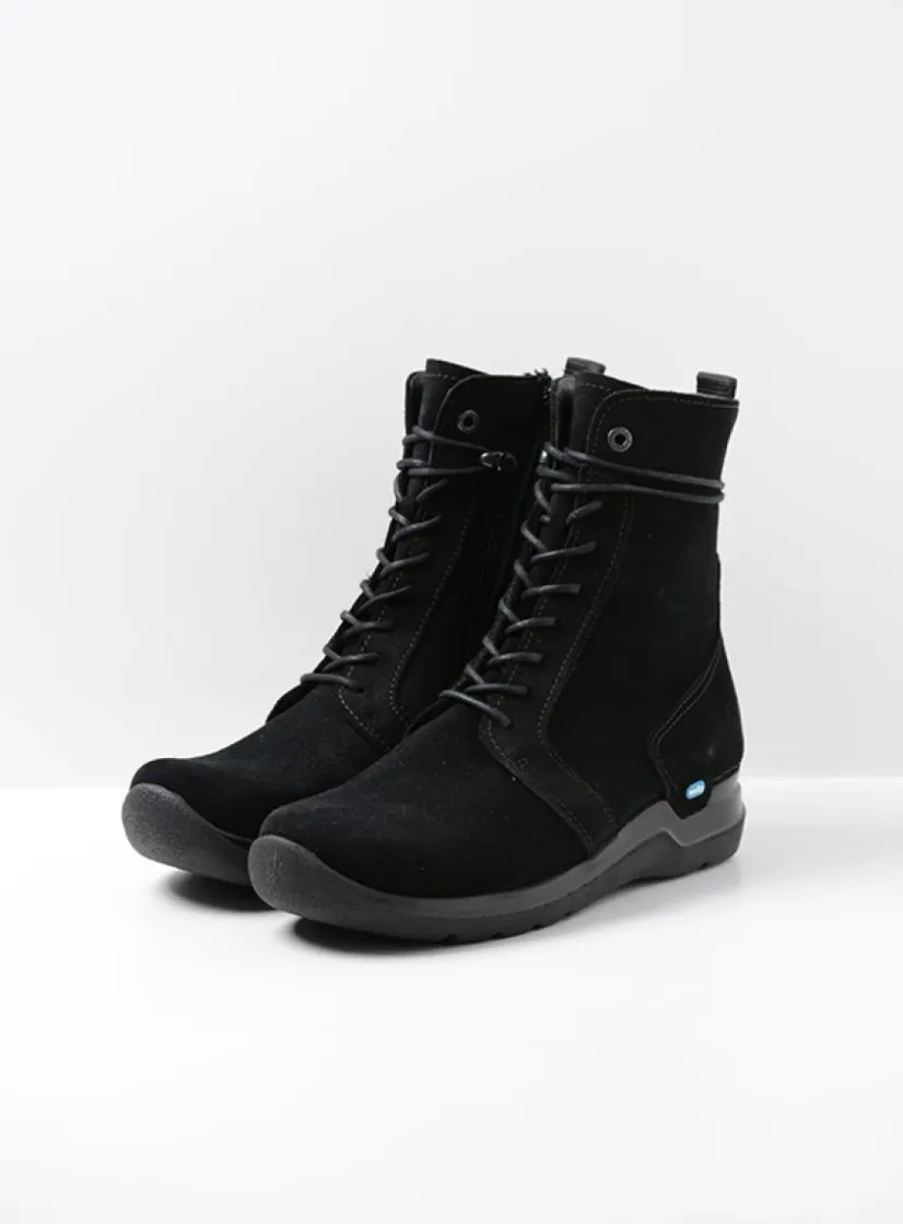 Wolky Bluff HV - zwart suede<DAMES Hoge Veterschoenen|Veterlaarzen