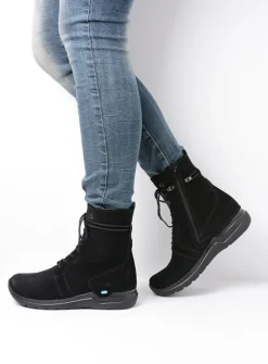 Wolky Bluff HV - zwart suede<DAMES Hoge Veterschoenen|Veterlaarzen