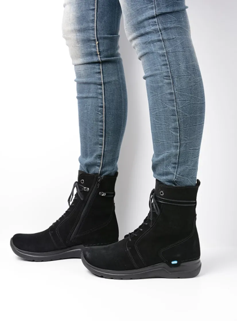 Wolky Bluff HV - zwart suede<DAMES Hoge Veterschoenen|Veterlaarzen
