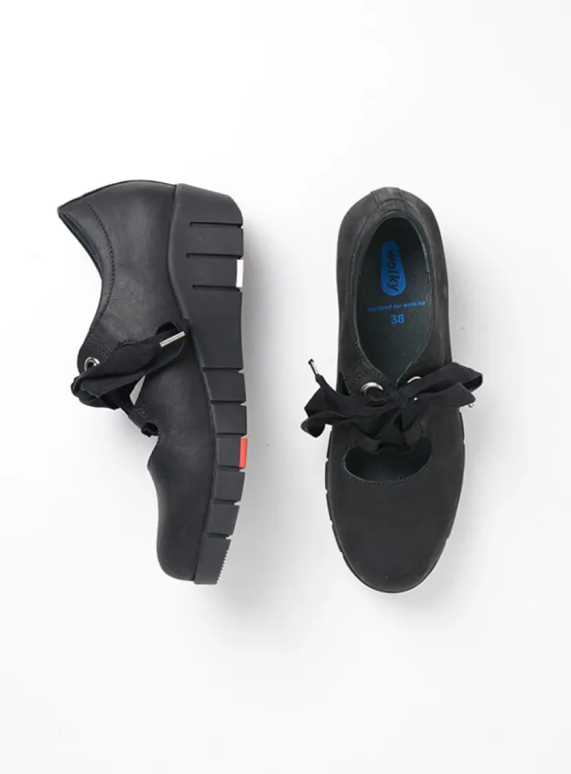Wolky Boston - zwart nubuck<DAMES Lage Veterschoenen|Herfst/Winter