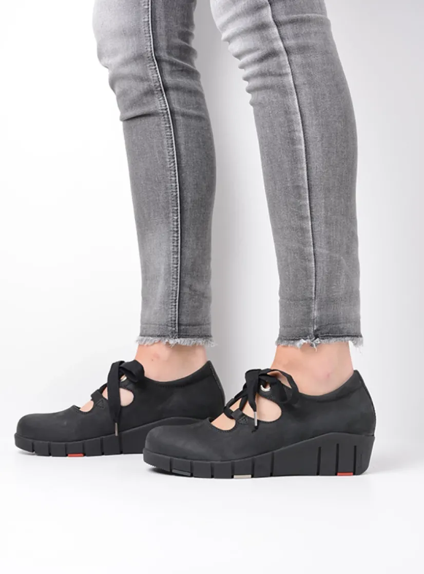 Wolky Boston - zwart nubuck<DAMES Lage Veterschoenen|Herfst/Winter