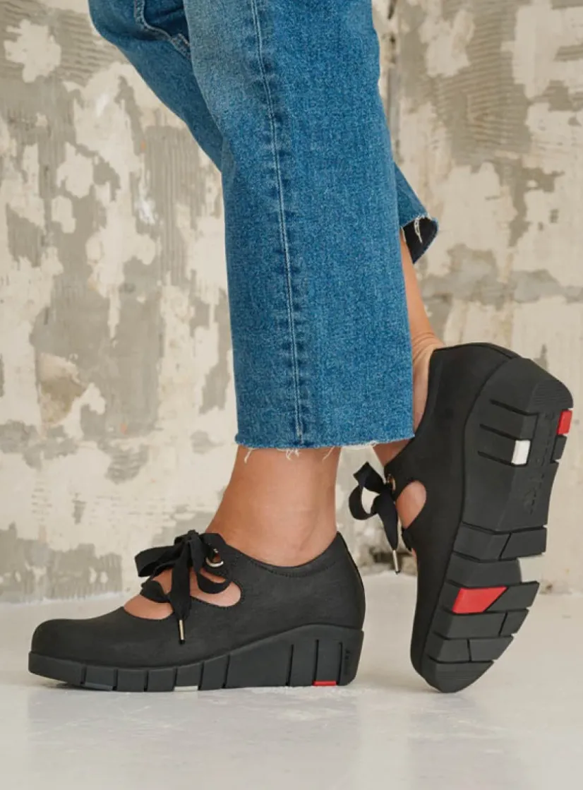 Wolky Boston - zwart nubuck<DAMES Lage Veterschoenen|Herfst/Winter
