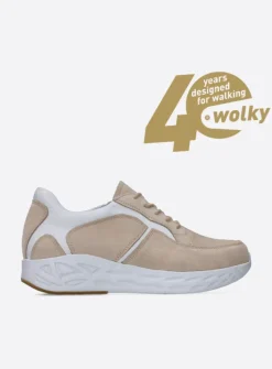 Wolky Bounce - beige-wit nubuck<DAMES Lage Veterschoenen|Wandelschoenen