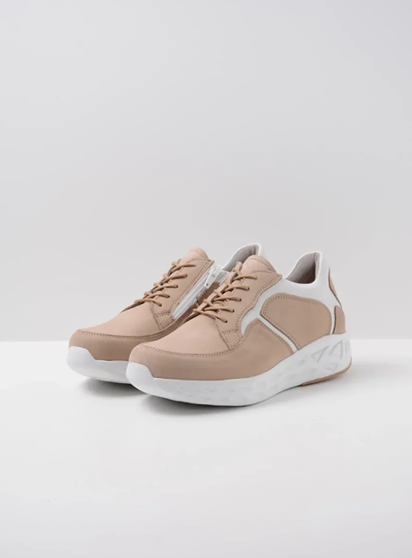 Wolky Bounce - beige-wit nubuck<DAMES Lage Veterschoenen|Wandelschoenen