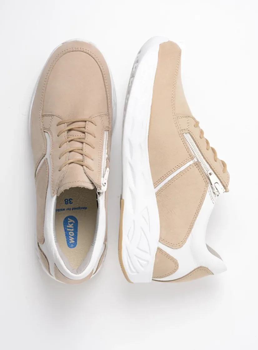 Wolky Bounce - beige-wit nubuck<DAMES Lage Veterschoenen|Wandelschoenen