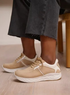 Wolky Bounce - beige-wit nubuck<DAMES Lage Veterschoenen|Wandelschoenen