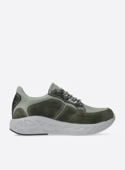 Wolky Bounce - grijsgroen combi leer<DAMES Lage Veterschoenen|Wandelschoenen