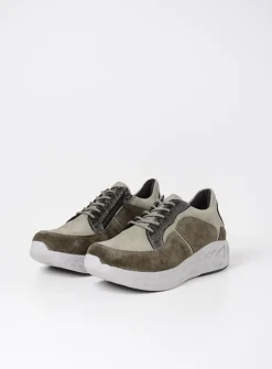 Wolky Bounce - grijsgroen combi leer<DAMES Lage Veterschoenen|Wandelschoenen
