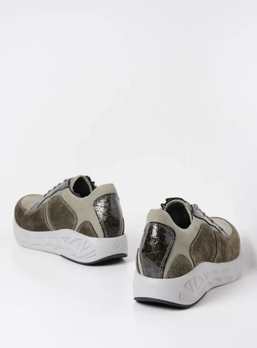 Wolky Bounce - grijsgroen combi leer<DAMES Lage Veterschoenen|Wandelschoenen
