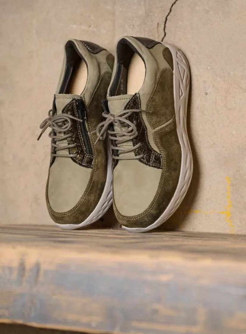 Wolky Bounce - grijsgroen combi leer<DAMES Lage Veterschoenen|Wandelschoenen