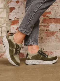 Wolky Bounce - grijsgroen combi leer<DAMES Lage Veterschoenen|Wandelschoenen