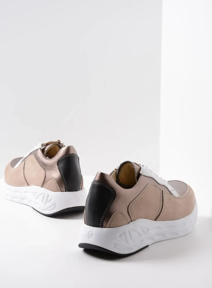 Wolky Bounce - safari/brons combi leer<DAMES Lage Veterschoenen|Wandelschoenen