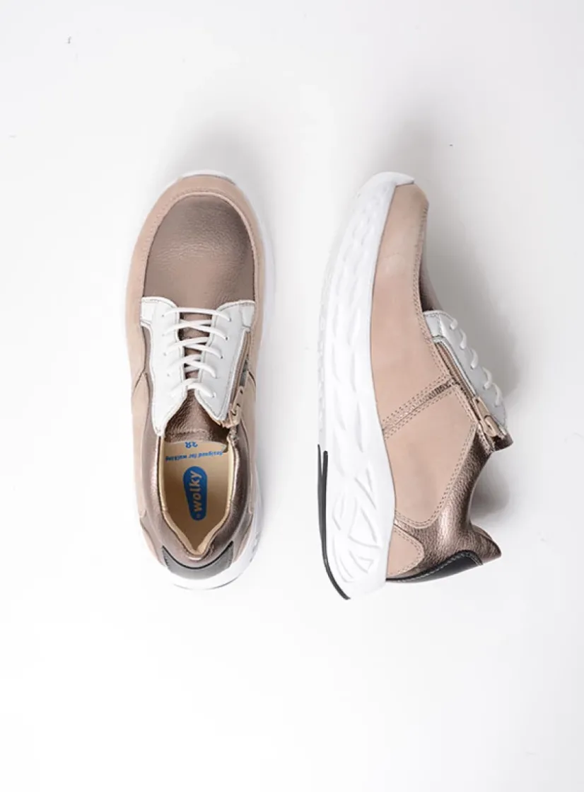 Wolky Bounce - safari/brons combi leer<DAMES Lage Veterschoenen|Wandelschoenen