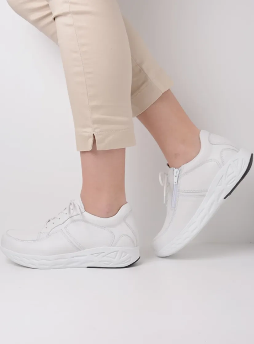 Wolky Bounce - wit leer<DAMES Lage Veterschoenen|Wandelschoenen