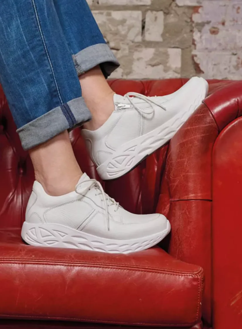 Wolky Bounce - wit leer<DAMES Lage Veterschoenen|Wandelschoenen