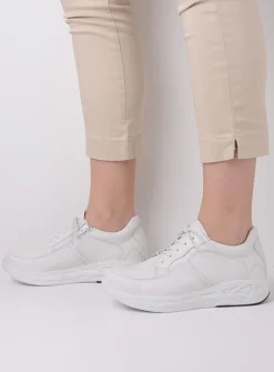 Wolky Bounce - wit leer<DAMES Lage Veterschoenen|Wandelschoenen