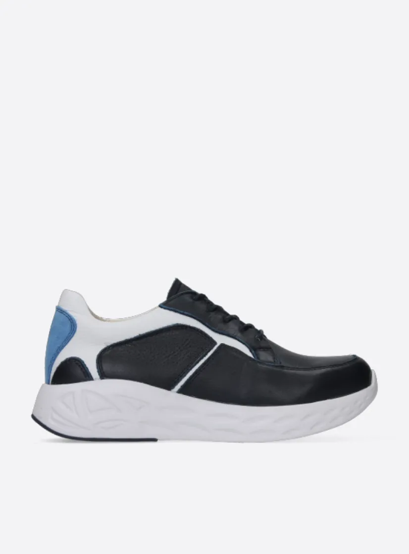 Wolky Bounce - wit/blauw combi leer<DAMES Lage Veterschoenen|Wandelschoenen