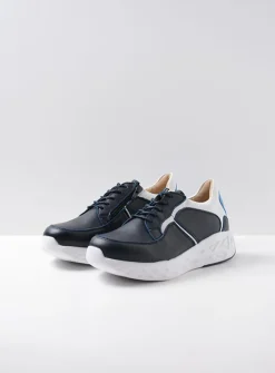 Wolky Bounce - wit/blauw combi leer<DAMES Lage Veterschoenen|Wandelschoenen