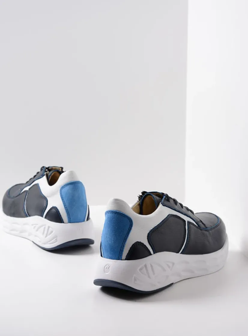 Wolky Bounce - wit/blauw combi leer<DAMES Lage Veterschoenen|Wandelschoenen